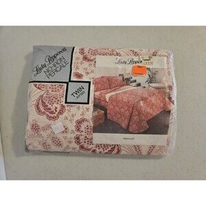 Lady Pepperell  Twin Fitted Sheet Vintage Red Flowers Midnight No Iron Percale